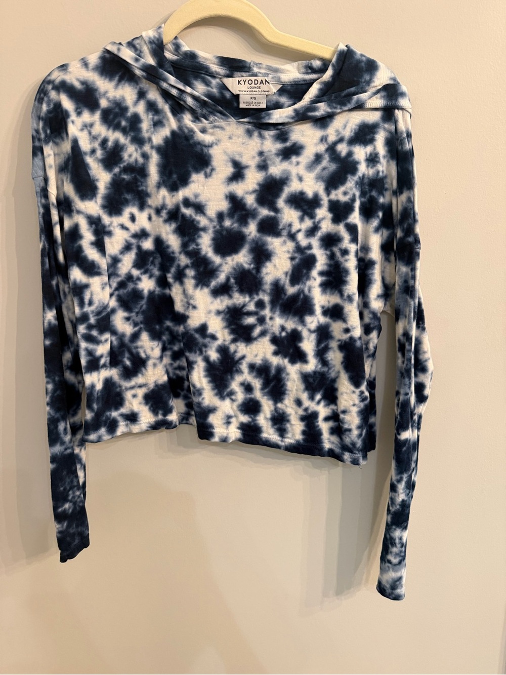 Kyodan Navy and White Tie-Dye Hooded Long Sleeve Top